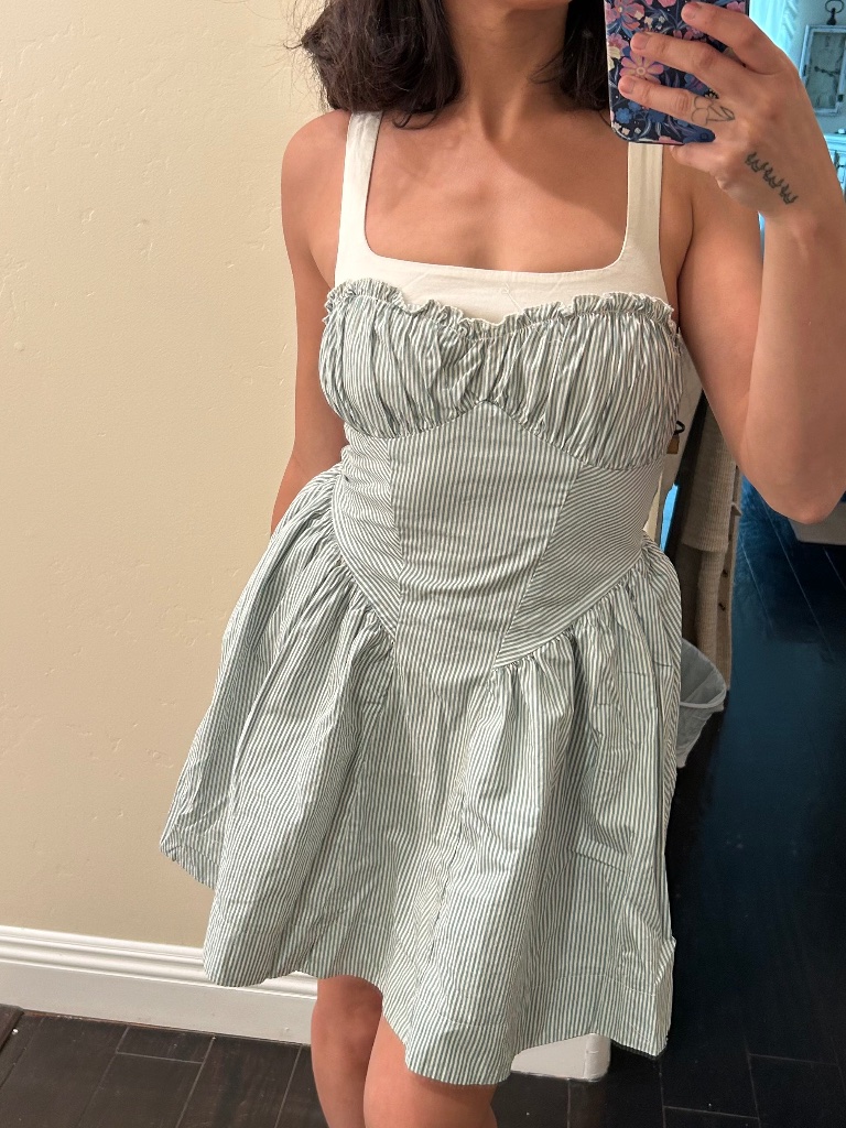 Trixxi Green Striped Mini Dress